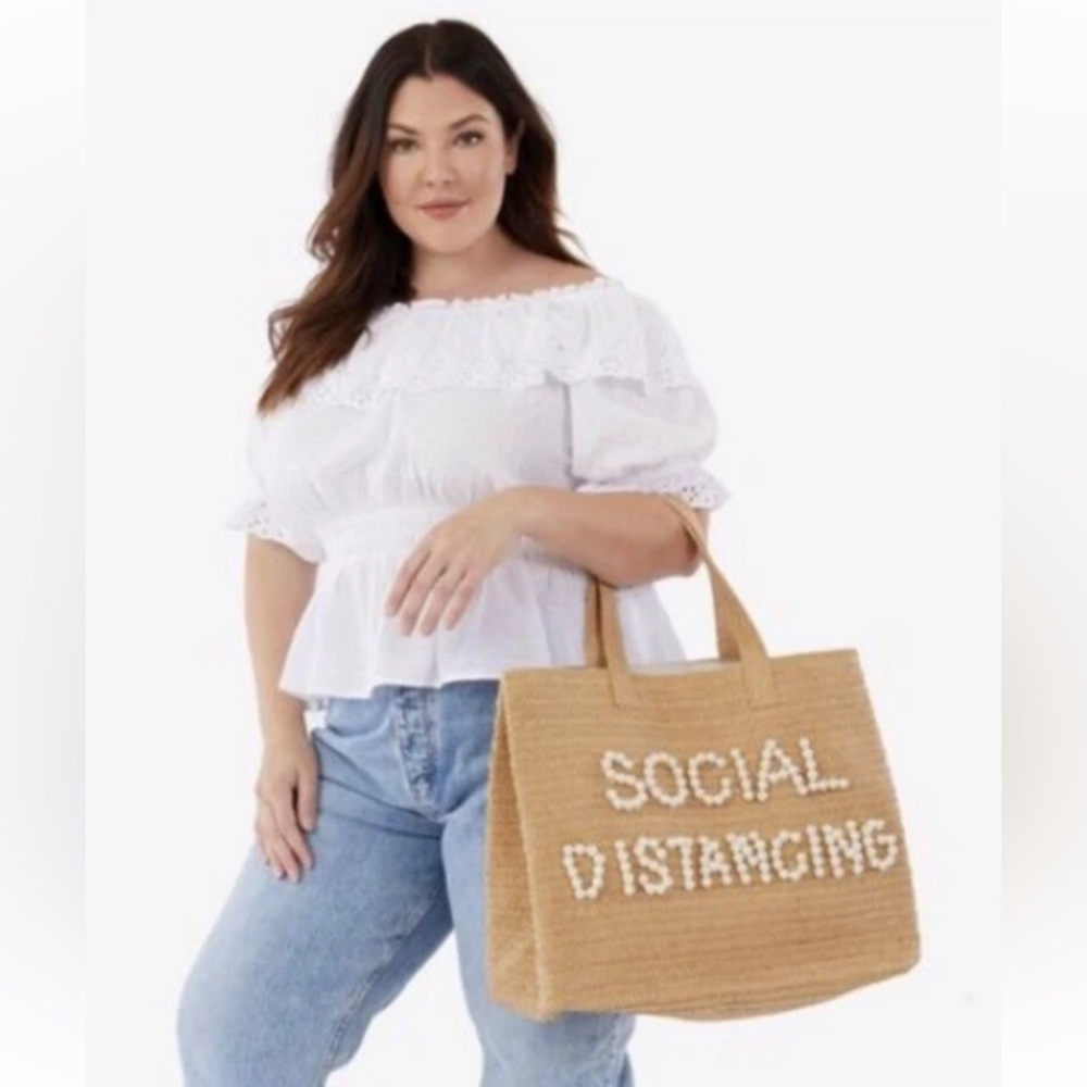 BEYOND THE BEACH BTB Social Distancing Large Straw Tote Bag ~ New With Tags!🧡